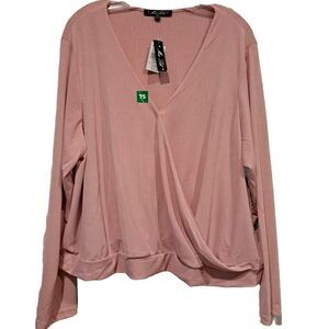 Miss Lili Pale Pink Wrap Top Blouse Snap Ribbed Work Women's Plus Size 3x New!